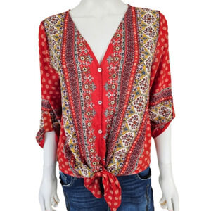 West Kei V-Neck Floral Inspired Blouse Size XS